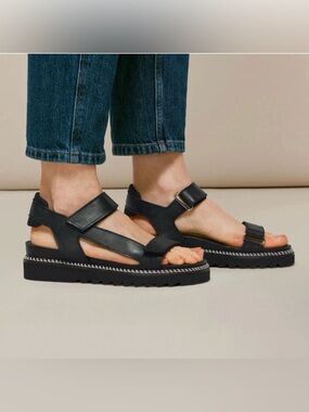 Whistles Noah Sporty Velcro Sandal Sz 40 US 9 Leather Black Comfortable Platform